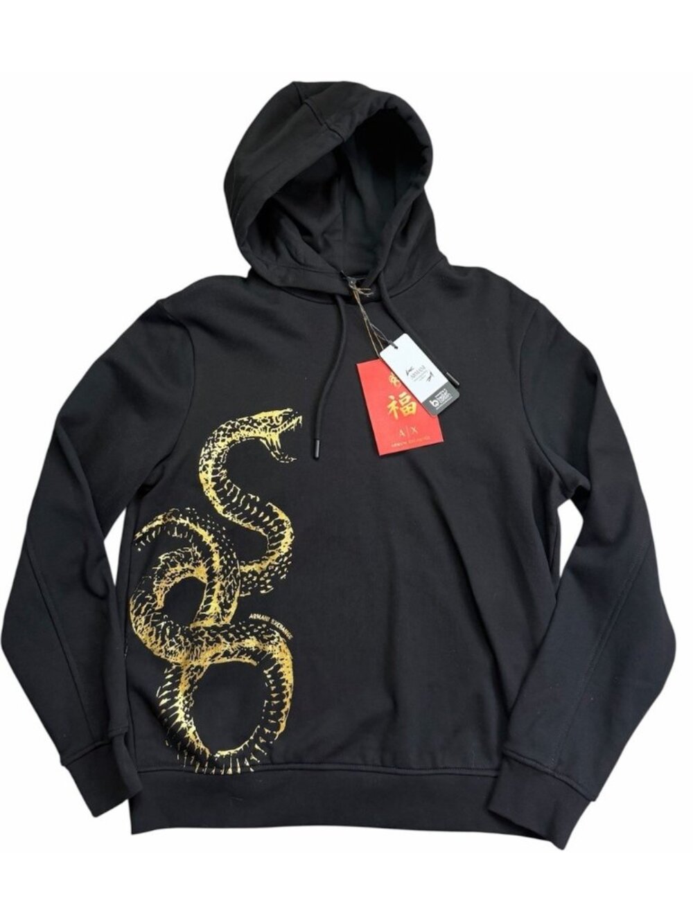 A/X Armani Exchange Mens Size Medium Black Hoodie Lunar New Year Gold Snake NWT